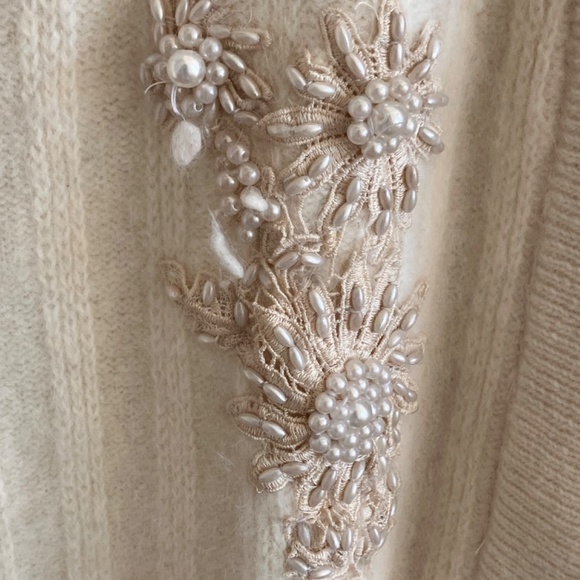 Vintage ivory Angora long sleeve, open front cardigan - Picture 6 of 15